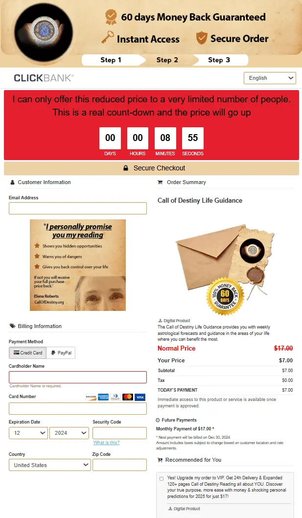 Call of Destiny Checkout Page